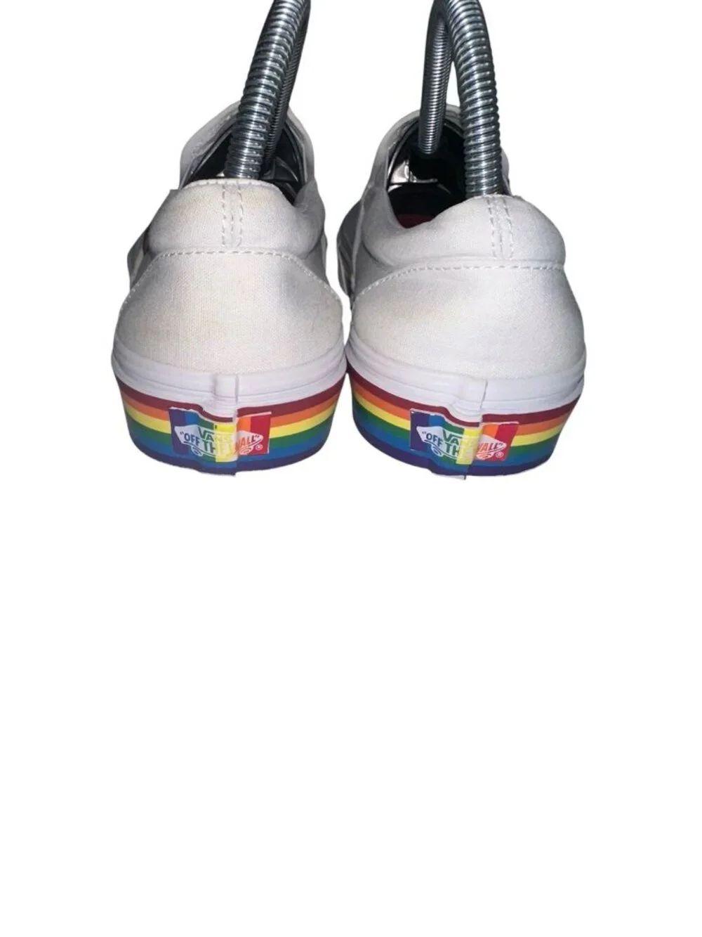 Vans Classic Slip On Rainbow Soles Trim Sneakers White 7.5 Men 9 Women Pride